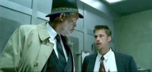 Seven movie scene with Morgan Freeman and Brad Pitt