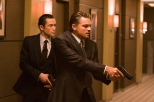 Inception movie scene with Joseph Gordon Levitt and Leonardo DoCaprio